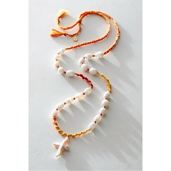 Free People Ariana Ost Easy Does It Pearl Cross Strand Necklace Bohemian Beach - Picture 2 of 15